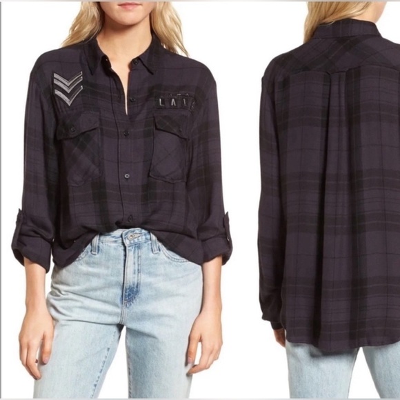 Rails Pepper Onyx Flannel shirt LA14 Chevron Military Button Down Charcoal XS - Picture 1 of 12